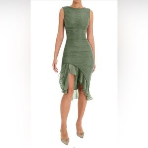 Seafoam Green Ruched Ruffle Dress
